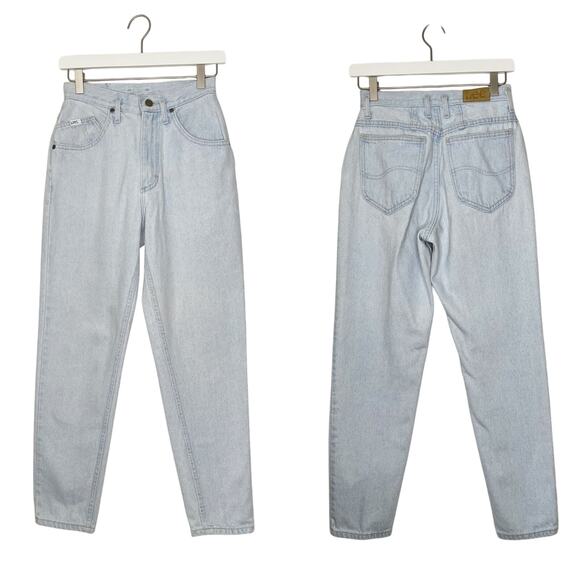 Vintage 90s LEE Light Stonewash High-rise Mom Jeans Taper Leg 7 Petite/ W 26 - Picture 6 of 10